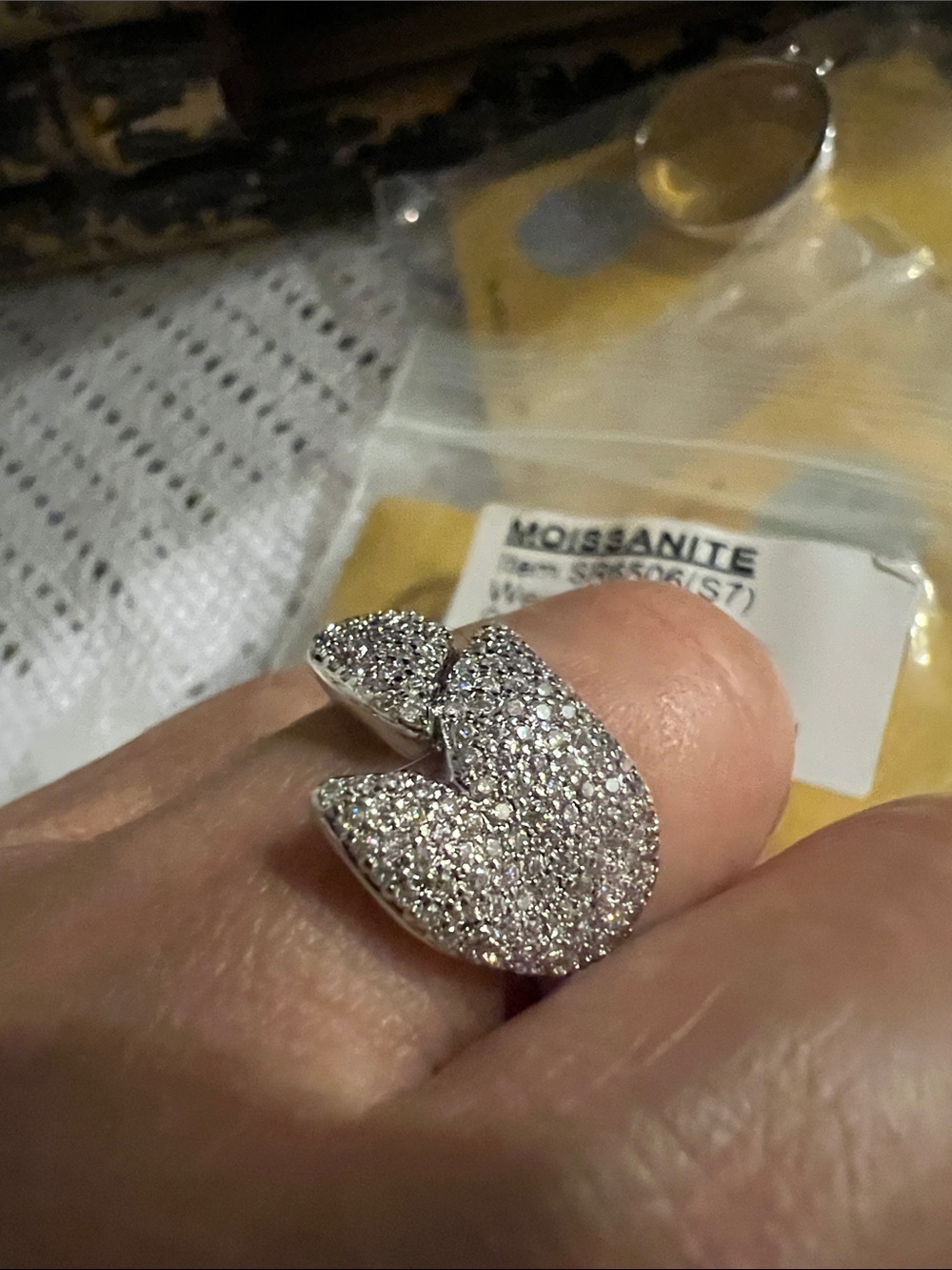 Pavé real Silver Moissanite Fortune Cookie Ring - Sparkling Clear Crystal/Sales💥